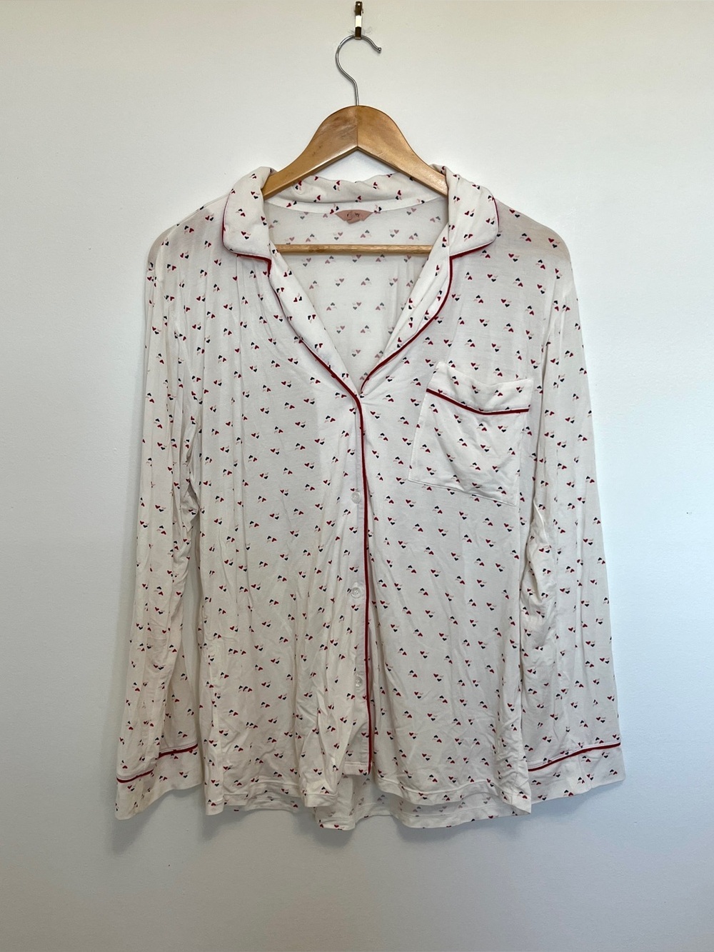 Eberjey White Pattern Heart Longsleeve Pajama Top Size S